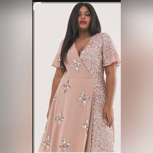 Embellished sparkle dress in light nude pink size XL